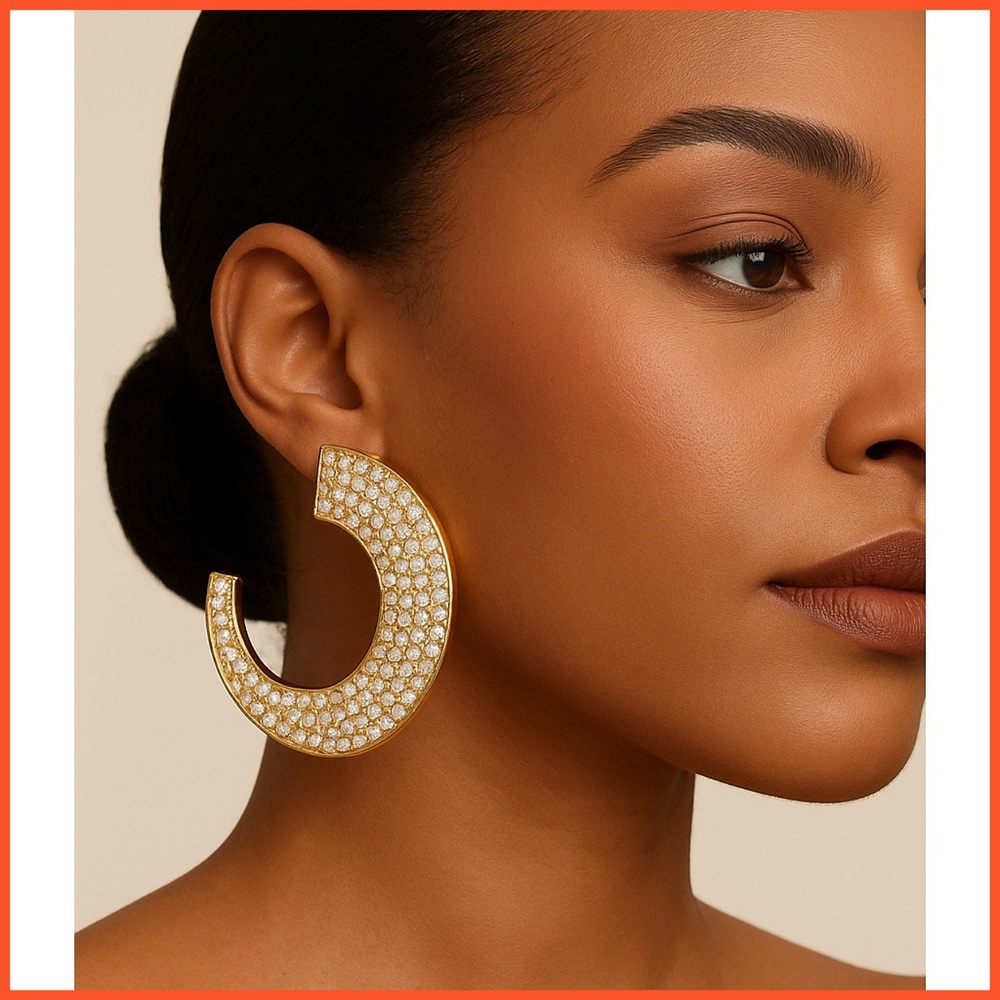 Steve Madden Gold Crescent Pave Hoop Earrings